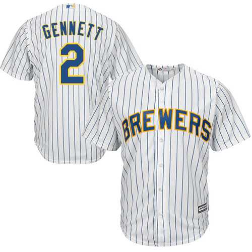 Youth Milwaukee Brewers #2 Scooter Gennett White Strip Cool Base Stitched MLB Jersey