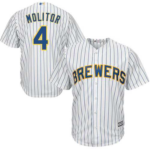 Youth Milwaukee Brewers #4 Paul Molitor White Strip Cool Base Stitched MLB Jersey