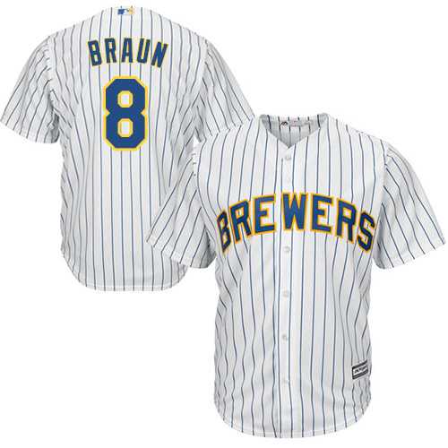 Youth Milwaukee Brewers #8 Ryan Braun White(blue stripe) Cool Base Stitched MLB Jersey