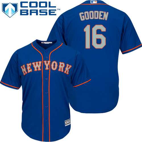 Youth New York Mets #16 Dwight Gooden Blue(Grey NO.) Cool Base Stitched MLB Jersey