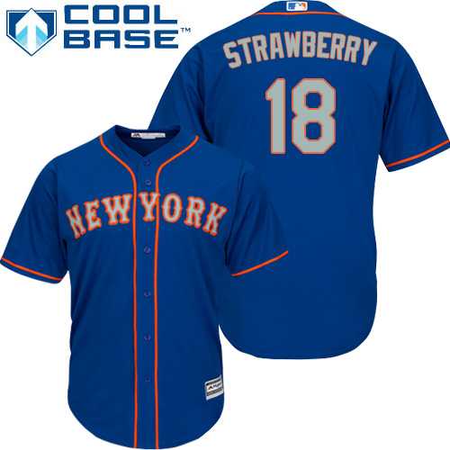 Youth New York Mets #18 Darryl Strawberry Blue(Grey NO.) Cool Base Stitched MLB Jersey