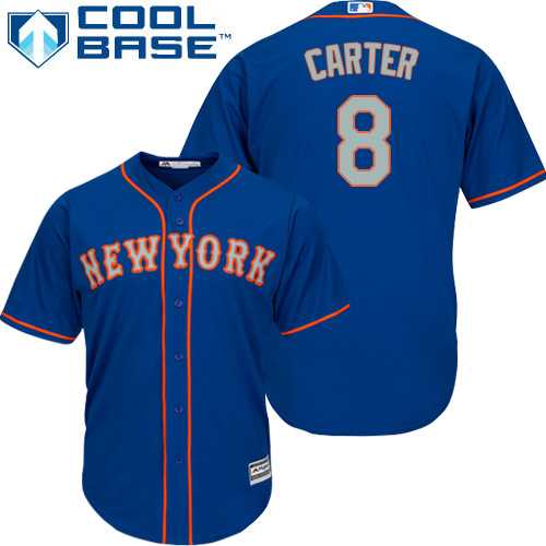 Youth New York Mets #8 Gary Carter Blue(Grey NO.) Cool Base Stitched MLB Jersey