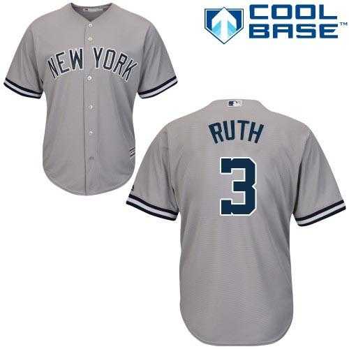 Youth New York Yankees #3 Babe Ruth Grey Cool Base Stitched MLB Jersey