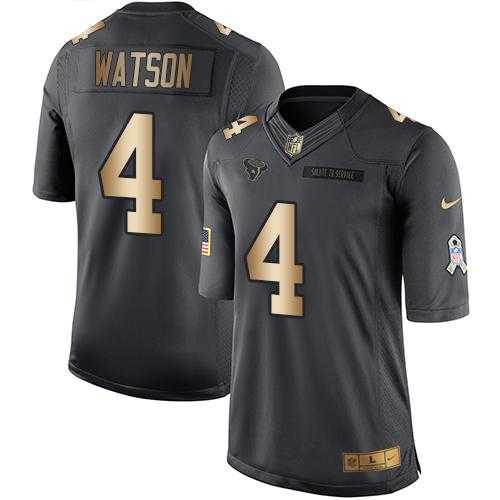 Youth Nike Houston Texans #4 Deshaun Watson Black Stitched NFL Limited Gold Salute to Service Jersey