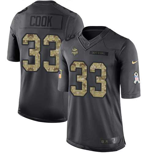 Youth Nike Minnesota Vikings #33 Dalvin Cook Black Stitched NFL Limited 2016 Salute To Service Jersey