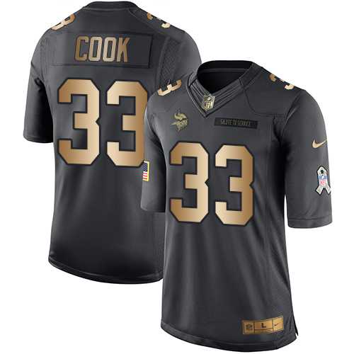 Youth Nike Minnesota Vikings #33 Dalvin Cook Black Stitched NFL Limited Gold Salute to Service Jersey
