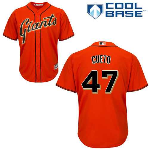 Youth San Francisco Giants #47 Johnny Cueto Orange Alternate Cool Base Stitched MLB Jersey