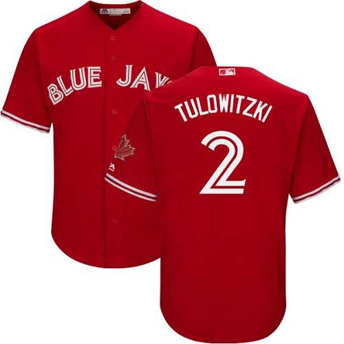 Youth Toronto Blue Jays #2 Troy Tulowitzki Red Cool Base Canada Day Stitched MLB Jersey