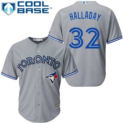 Youth Toronto Blue Jays #32 Roy Halladay Grey Cool Base Stitched MLB Jersey