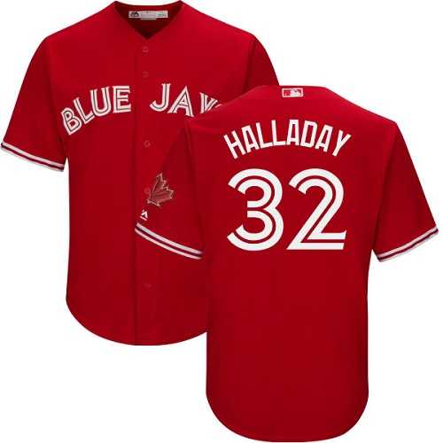 Youth Toronto Blue Jays #32 Roy Halladay Red Cool Base Canada Day Stitched MLB Jersey