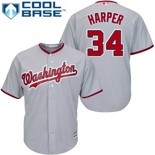Youth Washington Nationals #34 Bryce Harper Grey Cool Base Stitched MLB Jersey