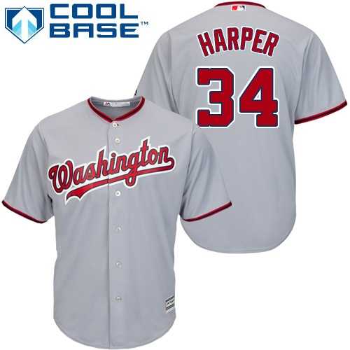 Youth Washington Nationals #34 Bryce Harper Grey Cool Base Stitched MLB Jersey