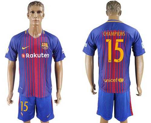Barcelona #15 Champions Home Soccer Club Jersey