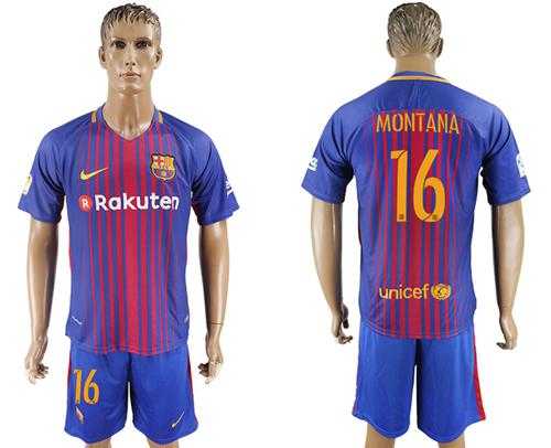 Barcelona #16 Montana Home Soccer Club Jersey