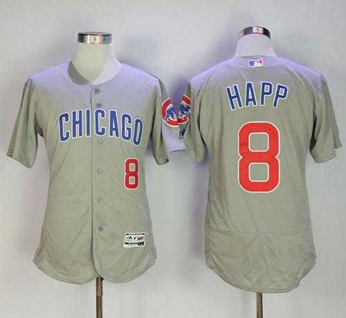 Chicago Cubs #8 Ian Happ Grey Flexbase Authentic Collection Road Stitched MLB Jersey
