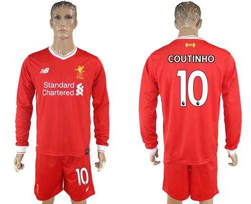 Liverpool #10 Coutinho Home Long Sleeves Soccer Club Jersey