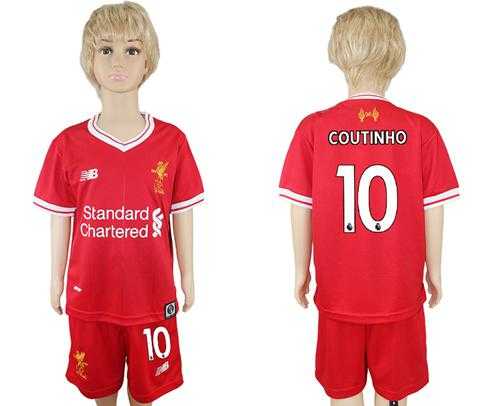 Liverpool #10 Coutinho Red Home Kid Soccer Club Jersey