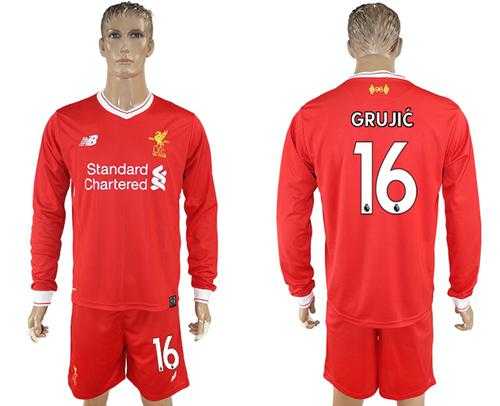 Liverpool #16 Grujic Home Long Sleeves Soccer Club Jersey