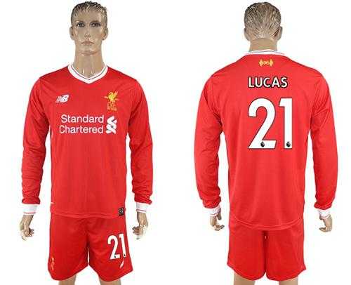 Liverpool #21 Lucas Home Long Sleeves Soccer Club Jersey