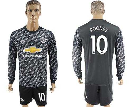 Manchester United #10 Rooney Black Long Sleeves Soccer Club Jersey