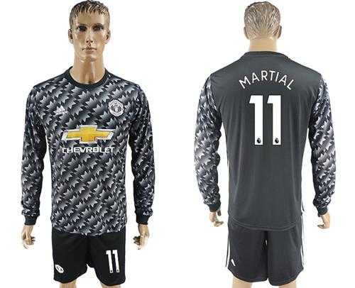 Manchester United #11 Martial Black Long Sleeves Soccer Club Jersey