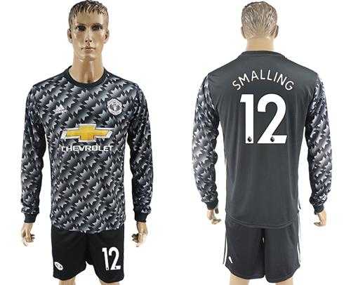 Manchester United #12 Smalling Black Long Sleeves Soccer Club Jersey