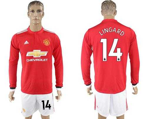 Manchester United #14 Lingard Red Home Long Sleeves Soccer Club Jersey