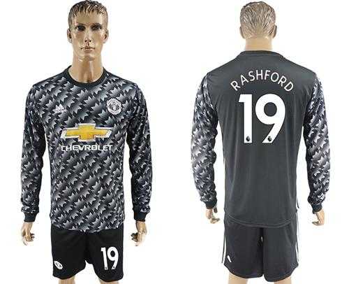 Manchester United #19 Rashford Black Long Sleeves Soccer Club Jersey