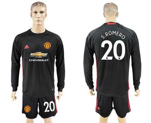 Manchester United #20 Sromero Black Goalkeeper Long Sleeves Soccer Club Jersey