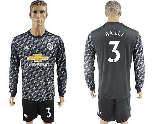 Manchester United #3 Bailly Black Long Sleeves Soccer Club Jersey