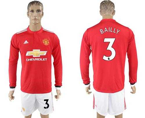 Manchester United #3 Bailly Red Home Long Sleeves Soccer Club Jersey