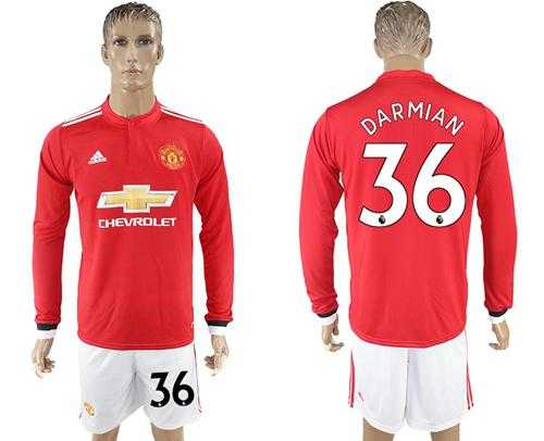 Manchester United #36 Darmian Red Home Long Sleeves Soccer Club Jersey