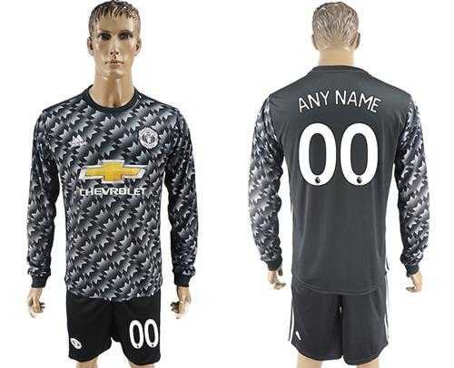 Manchester United Personalized Black Long Sleeves Soccer Club Jersey