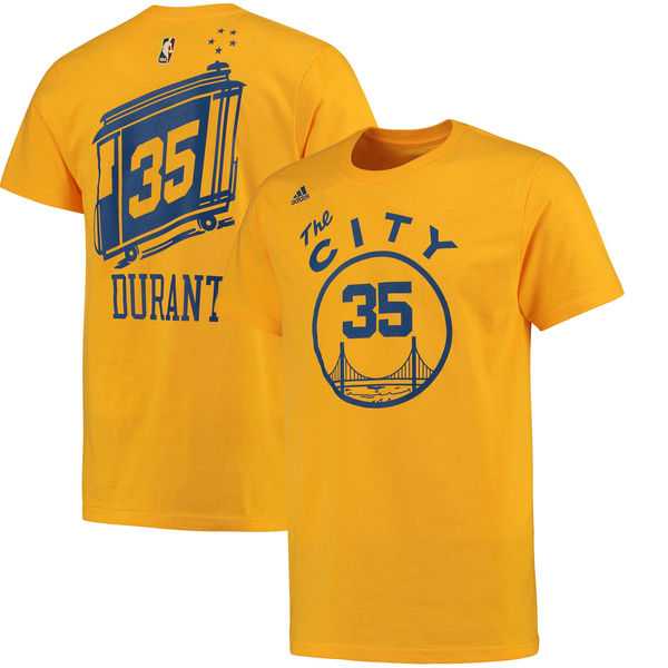 Men's Golden State Warriors 35 Kevin Durant Gold Net Number T-Shirt