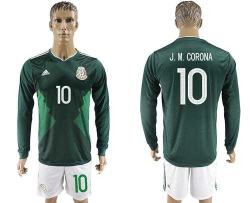 Mexico #10 J.M.Corona Home Long Sleeves Soccer Country Jersey