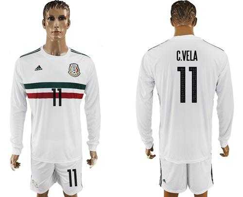 Mexico #11 C.Vela Away Long Sleeves Soccer Country Jersey