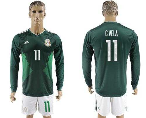 Mexico #11 C.Vela Home Long Sleeves Soccer Country Jersey