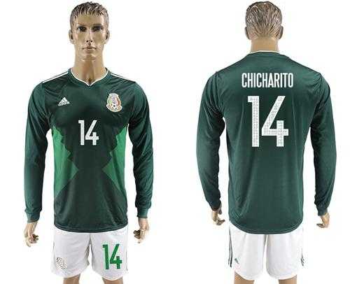 Mexico #14 Chicharito Home Long Sleeves Soccer Country Jersey