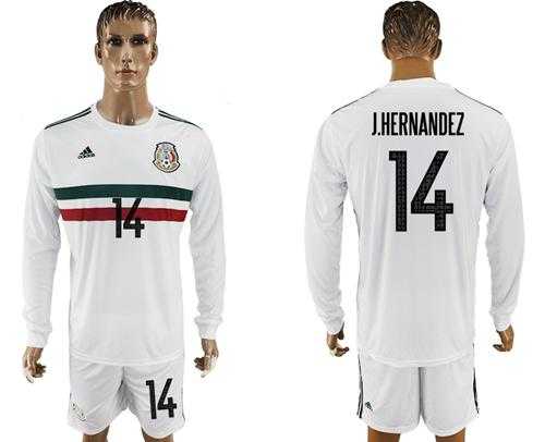 Mexico #14 J.Hernandez Away Long Sleeves Soccer Country Jersey