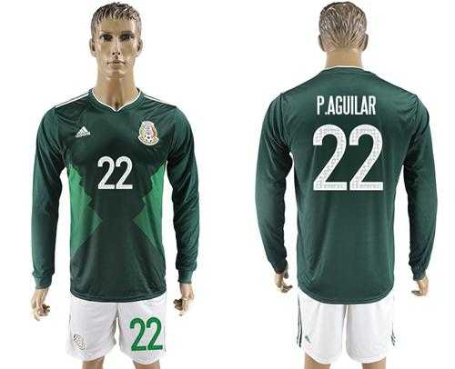 Mexico #22 P.Aguilar Home Long Sleeves Soccer Country Jersey
