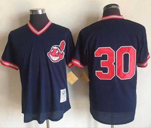 Mitchell And Ness 1986 Cleveland Indians #30 Joe Carter Blue Throwback Stitched MLB Jersey
