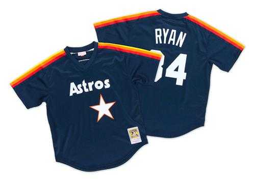 Mitchell And Ness 1988 Houston Astros #34 Nolan Ryan Navy Blue Throwback Stitched MLB Jersey