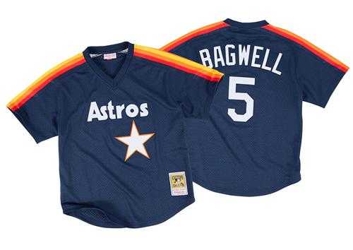 Mitchell And Ness 1991 Houston Astros #5 Jeff Bagwell Navy Blue Throwback Stitched MLB Jersey
