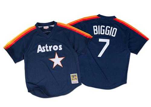 Mitchell And Ness 1991 Houston Astros #7 Craig Biggio Navy Blue Throwback Stitched MLB Jersey