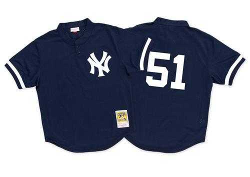 Mitchell And Ness 1995 New York Yankees #51 Bernie Williams Blue Throwback Stitched MLB Jersey