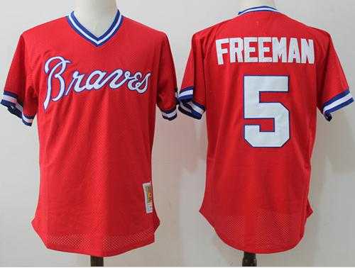 Mitchell And Ness Atlanta Braves #5 Freddie Freeman Red Throwback Stitched MLB Jersey