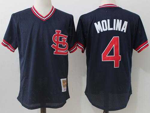 Mitchell And Ness St. Louis Cardinals #4 Yadier Molina Navy Blue Throwback Stitched MLB Jersey