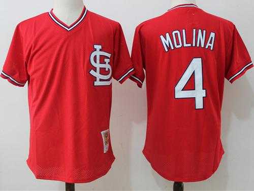 Mitchell And Ness St. Louis Cardinals #4 Yadier Molina Red Throwback Stitched MLB Jersey
