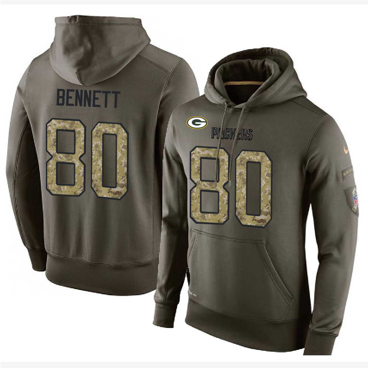 NFL Men's Nike Green Bay Packers #80 Martellus Bennett Stitched Green Olive Salute To Service KO Performance Hoodie