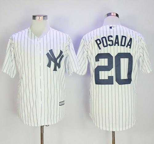New York Yankees #20 Jorge Posada White Strip New Cool Base Stitched MLB Jersey